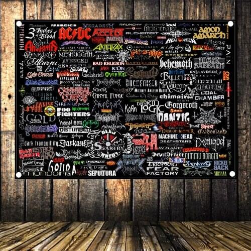 Vintage Heavy Metal Poster ROCK BAND LOGO Banners Flag Bar Poster Wall Stickers Retro Tapestry Canvas Decorative Painting A4