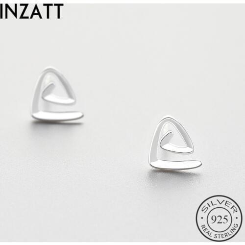 INZATT Punk Real 925 Sterling Silver Geometric Spiral Triangle Stud Earrings Fashion Accessories For Women Accessories Gifts