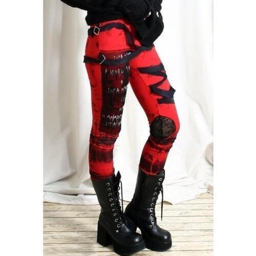 Goth Mesh Hole Letter Print Pants Tights Street Trend Pants Women Punk Dark Style Tight Pants Gothic