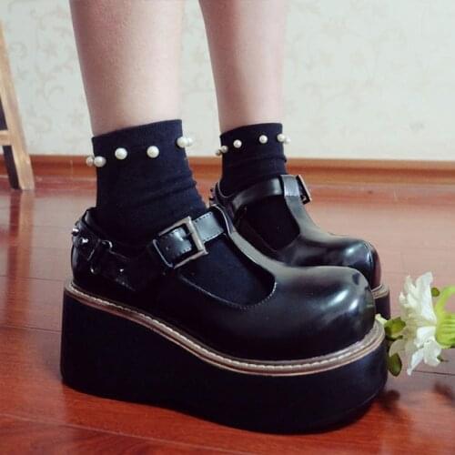 OLOMLB Womens Lolita T-Strappy Round Toe Platfrom Gothic Punk Pumps Shoes Creepers Japanese Harajuku New 2021