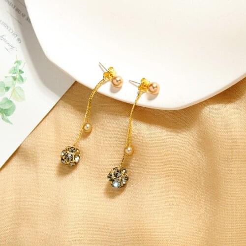 BALANBIU Delicate Crystal Little Ball Women Drop Earrings Matte Acrylic Pearl Gold Color Brass Dangle Earrings Fashion Jewelry