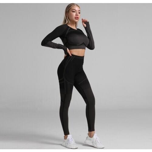 Women 2 Pcs Sports Suits Set Yoga Sets Gym Exercise Fitness Athletic Pants Sportswear Leggings Shirt Exercise Sports Active Tops