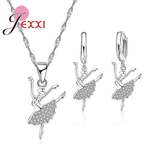 Women Creative Dancing Girl Necklaces And Earring Set Fashion Cubic Zircon Bridal Wedding Jewelry Sets For Ladies