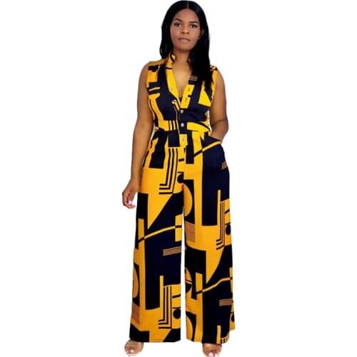 Women V-neck Geometric Print Jumpsuit Sleeveless Office Summer And Autumn Sexy Jumpsuit