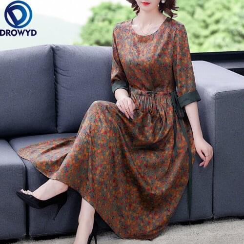 2021 Vintage Print Black Silk Satin High Quality Dress Elegant Women Bodycon Vestidos Summer Casual Elegant Midi Party Dresses