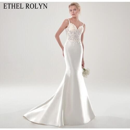 ETHEL ROLYN Mermaid Wedding Dress 2020 Satin Lace Appliques Spaghetti Straps Backless With Jacket Bride Dresses Robe De Mariee