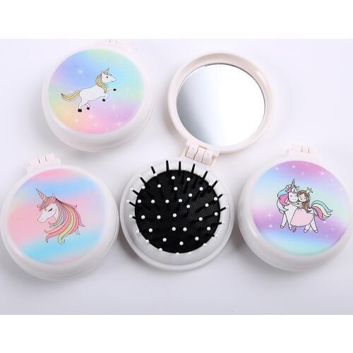 1 Pcs Makeup Comb Hair Brush Pro Styling Tool Portable Mini Folding Comb Airbag Massage Round Travel Hair Brush With Mirror