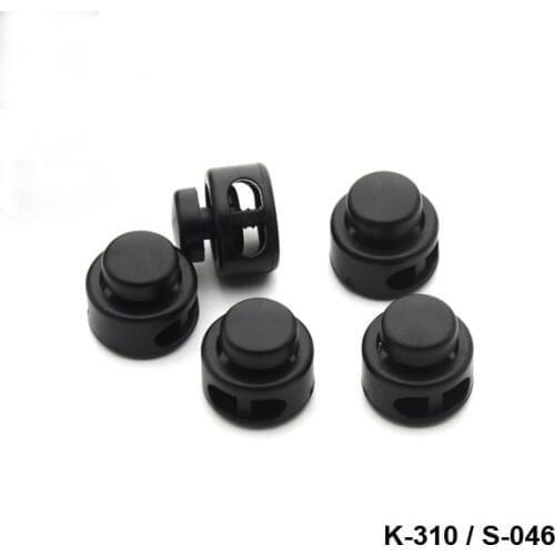 120 pcs / lot K-310 S-046 black POM plastic ball cord lock toggles plastic 2 hole spring stoppers 4.5mm cord free shipping