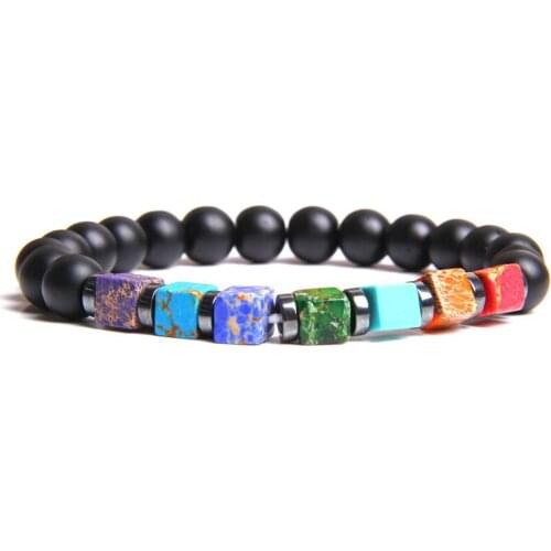 2021 Mens Bracelet Square Colorful Emperor Stone Bead Bracelet Volcano Frosted Stone Yoga Energy Bracelet Male