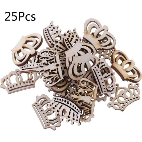 25pcs Laser Cut Wood Embellishment Wooden Crown Shape Craft Wedding Decor
