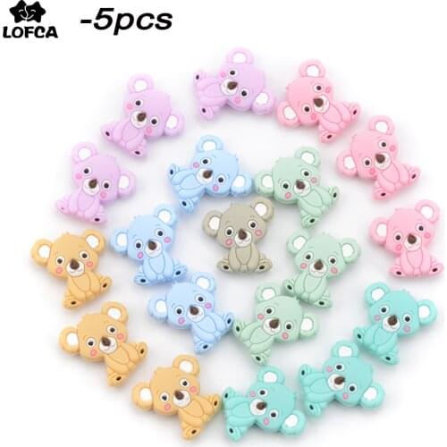 5pcs Mini Koala Beads Silicone Teethers BPA Free Animal Shaped Pacifier Holder Accessories DIY silicone Bead Teething Necklace