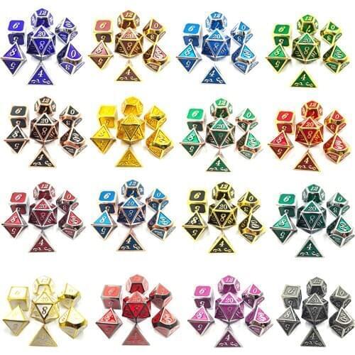 7pcs/set Metal Polyhedral Dice D20 D12 D10 D% D8 D6 D4 for DND RPG MTG Table Board Games With Dice Velvet Pouch