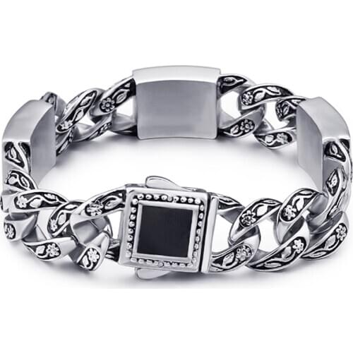 99g heavy huge vintage 15mm 8.66'' Cool Link Chain Mens stainless steel Black Stone Drill Bracelet .Father Gifts .husband gifts