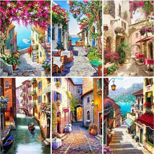 EverShine Diamond Mosaic Street Rhinestones Sale Daimond Painting Landscape Cross Stitch Town Bead Picture Kits Home Decor