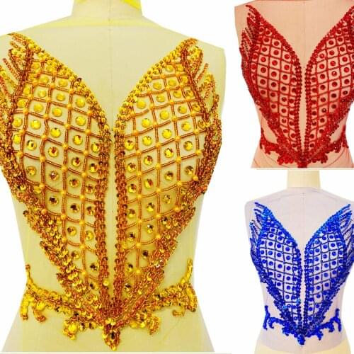 Handmade rhinestones applique on mesh handsewing patches for dress accessory