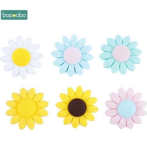Bopoobo 1pc Silicone Teether Sunflower Necklace Molar Teeth New Born Baby Toys Teething Accessories Baby Teether Silicone Beads