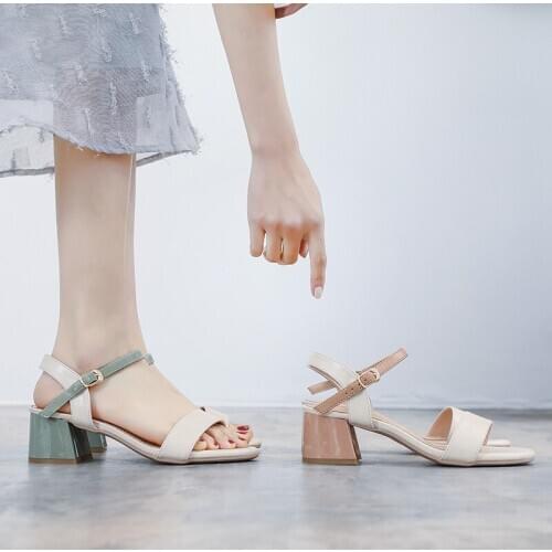 High Sandals Female Pump New Fashion Buckle Strap Soft Synthetic Leather Thick Heel Solid Party Women Pumps Shoes