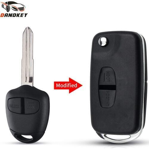 Dandkey 2 Buttons Modified Case For Mitsubishi Pajero Sport Outlander Grandis ASX Flip Remote Key Shell Fob Uncut MIT11 Blade