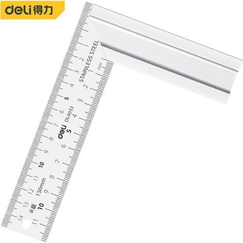 Deli 150MM Stainless Steel Square Ruler Right Angle 90 Turning Ruler Woodworking Ruler Steel Turning Ruler Measuring Tools Gauge