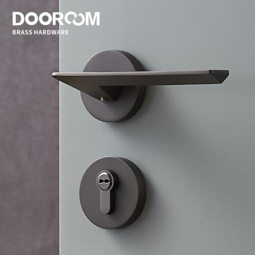 Dooroom Brass Door Lock Set Modern Light Luxury Grey Interior Bedroom Bathroom Double Wood Door Lever Set Dummy Lock Handle