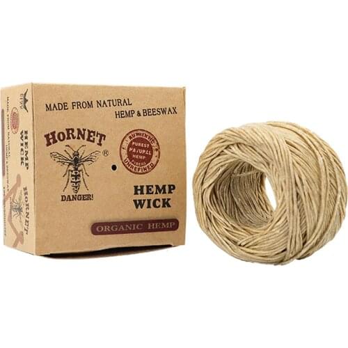 HORNET 100% Organic Hemp Wick, 197 FT Spool Natural Handmade Hemp Wicks Well Coated with Natural Bee Wax Standard Size