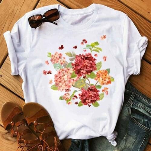 New Harajuku Women T Shirt Beautiful Flowers Printed Tops Tee Female Summer T-shirt Floral T-shirt Cute Tee Shirts 90 Girls T-sh