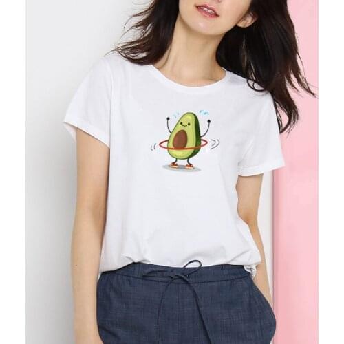 Avocado Cute Print T-shirts Womans Summer O-neck New Lady Clothing Short Sleeve Hip Hop Tops Female Casual K-pop Harajuku Tees