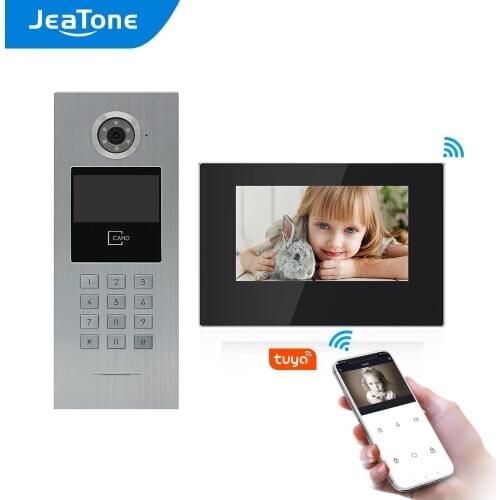 JeaTone 7Inch WiFi IP Touch Screen Video Intercom For Large Building Access Control System Password/RFID Card/APP Remote Unlock