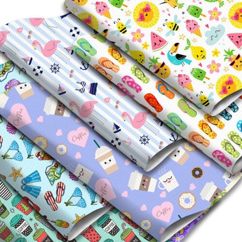 Summer Theme Faux Leather Sheets Drinking Beach Printed Synthetic Leather Fabric 20x33cm for DIY Earrings Hair Bows Crafts