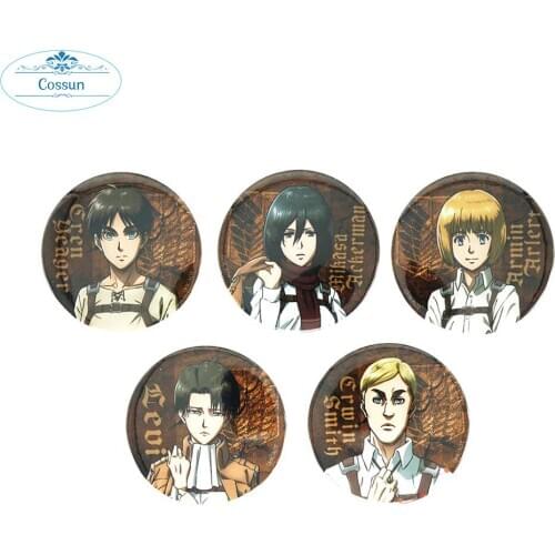 COSSUN 58mm Attack on Titan Anime Badge Eren Levi Ackerman Armin Arlelt Erwin Smith Metal Badge Brooch Pins