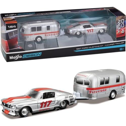 Maisto 1:64 1967 Ford Mustang GT / Camper Trailer trailer model simulation car model alloy car toy male collection gift