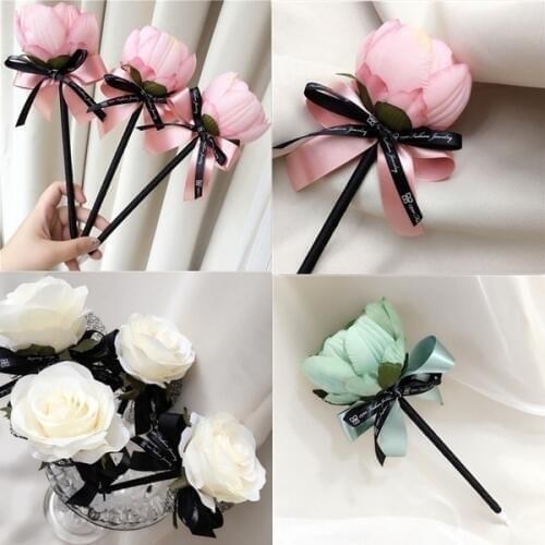 Fashion Hand Pen Creative Simulation Flower Bow Ball Pen Wedding Long Stick Sign Pen
