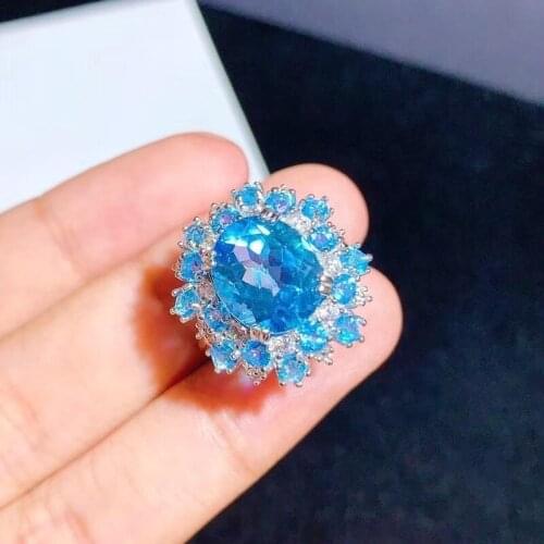 Natural Toapz Rings for Women Wedding Rings for Couples Big Silver Rings 10mm*12mm