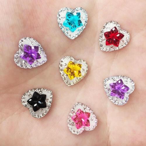 NEW DIY 40PCS 12mm Resin Heart Rhinestone Flower Flatback Scrapbooking for Phone K34