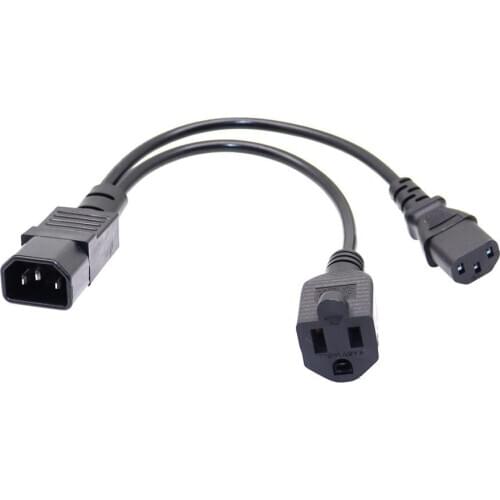 Single C14 to Dual Outlet Short Cord 10A 250V IEC 320 C14 to US Nema 5-15R + C13 Power Y Type Splitter Adapter Cable 0.3m