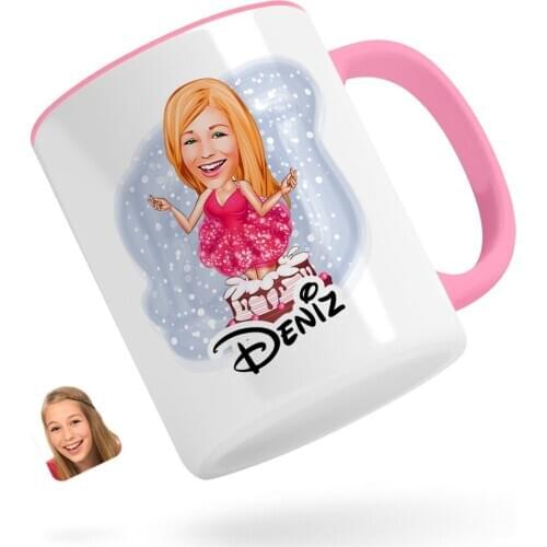Personalized Women 'S Birthday Caricature Of Pink Mug Bardak-1