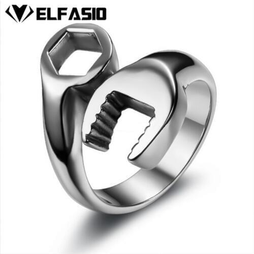 Dropshipping 316L Titanium Stainless Steel Punk Biker Wrench Man Rings Fashion Jewelry