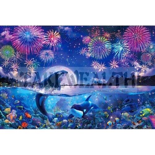 New whale DIY Diamond embroidery moon Full square Diamond mosaic sea fish full round Diamond painting Cross stitch dolphin h353
