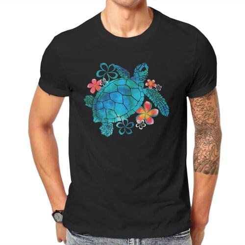 Sea Turtle with Flowers Unique TShirt Beach Summer Sea Top Quality Hip Hop Gift Idea T Shirt Short Sleeve Ofertas