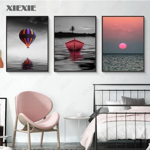 Hot Air Balloon Picture Home Decor Nordic Canvas Painting Wall Art Scenery Sea and Boat Decor Posters and Prints for Living Room