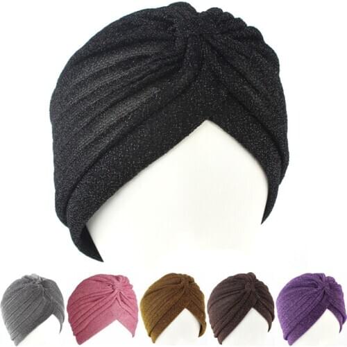 Bright Silk Hat Muslim Turban Hat Women Stretchy Soft Indian Style Turban Adult Hat Head Wrap Bandanas Chemo Cap