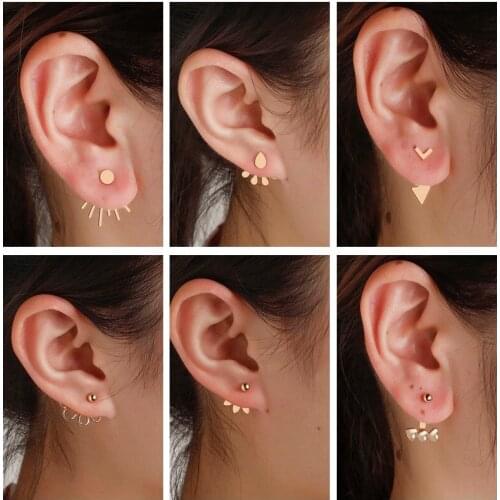 New Design Gold Front Back Double Side Stud Earrings For Women Piercing Jewelry Ear Jackets Pendientes Geometric Earring