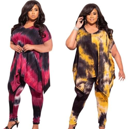 Large Plus Size Womens Tie Dye Printed Two Piece Set T Shirt + Leggings Pants Tracksuit Jogging Femme 2 Piece Sets 4XL 3XL