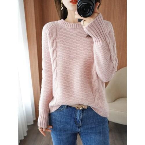 2021 round neck womens sweater autumn/winter padded top knitted pullover soft warm wool sweater twisted cashmere sweater