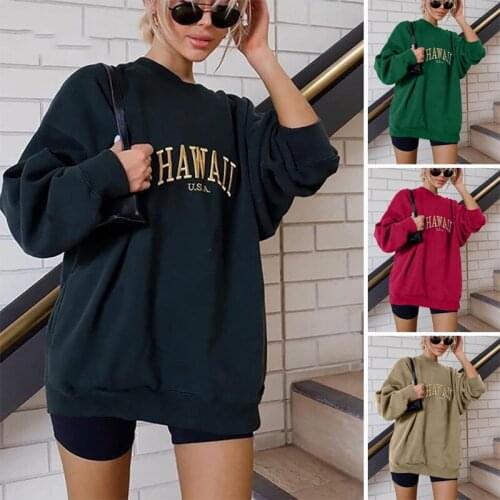 Womens Sweatshirt 2021 Autumn Embroidery Letter Print Sweatshirt Women O Neck Long Sleeve Loose Sweatshirt Casual Pullover Tops