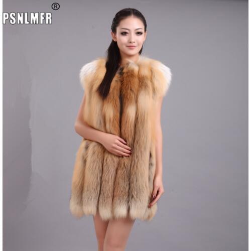 100% Genuine red fox fur vests, womens winter nice silver fox fur medium long vest gilet vera pelliccia ladies striped coat
