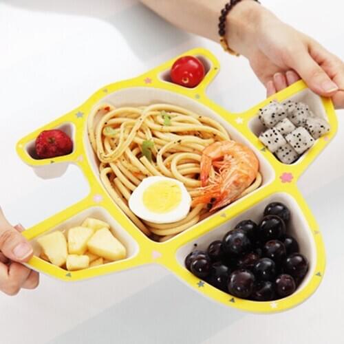 1 Set Pallet + Fork + Spoon Baby Tableware Aircraft Ceramics Baby Learn Dishes Baby Food Dinner Plates