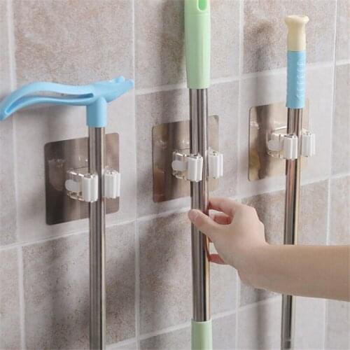 1pcs Wall Mounted Broom Holder Bathroom Wall Mop Holder Sticker Broom Mop Rack