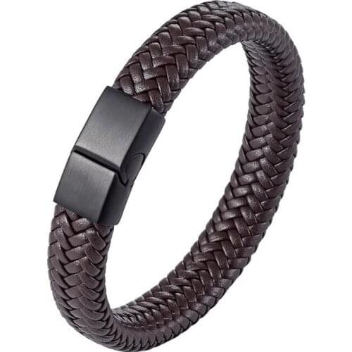 2021 new Hot selling Bracelet Stainless Steel Leather Bracelet retro woven custom titanium steel bracelet