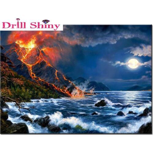 5d diy Diamond embroidery Sea and volcano landscape diamond painting Cross Stitch full square drill Rhinestone mosaic